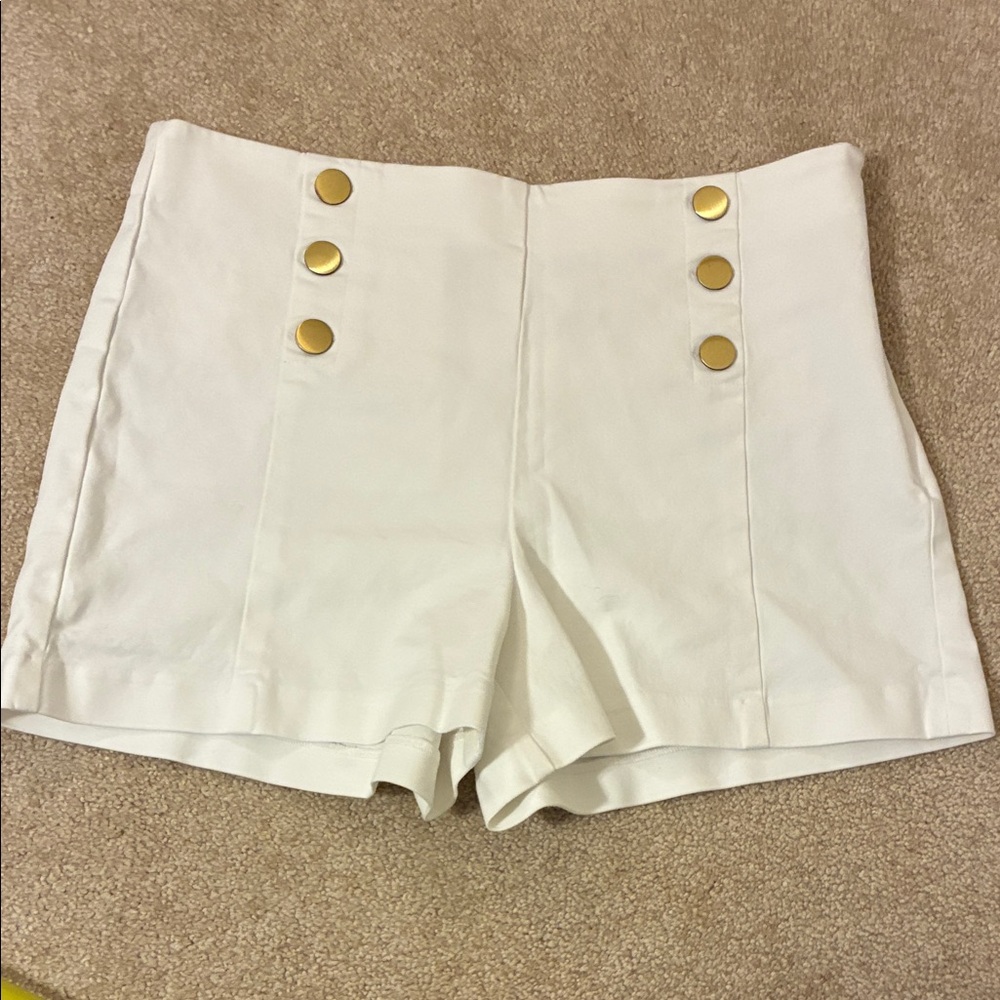 LOFT High-Waisted White Shorts with Gold Accents